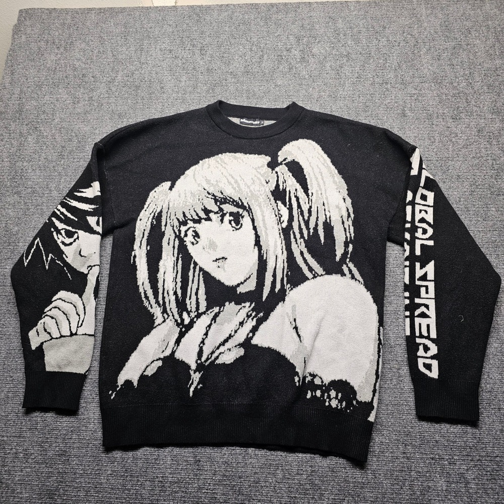 Maener Death Note Anime Misa Amane L Graphic Knit Sweater Black White Mens M